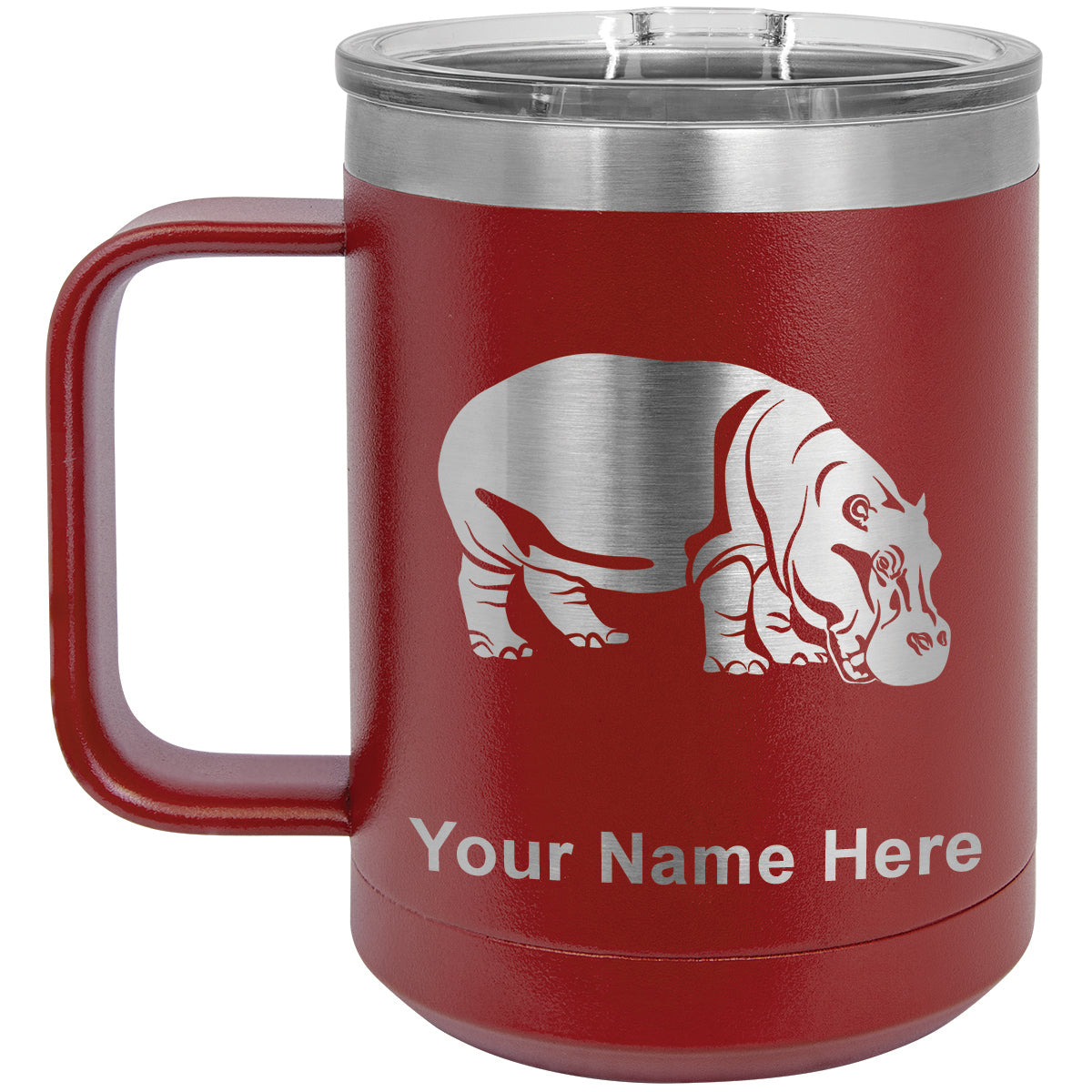 15oz Vacuum Insulated Coffee Mug, Hippopotamus, Personalized Engraving Included
