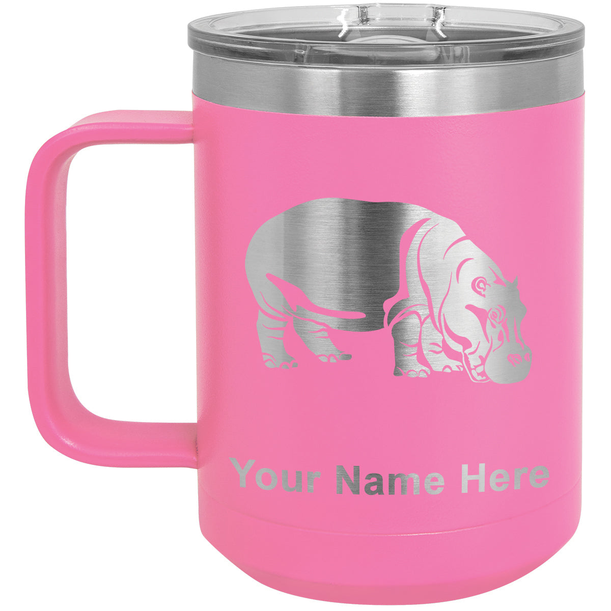 15oz Vacuum Insulated Coffee Mug, Hippopotamus, Personalized Engraving Included