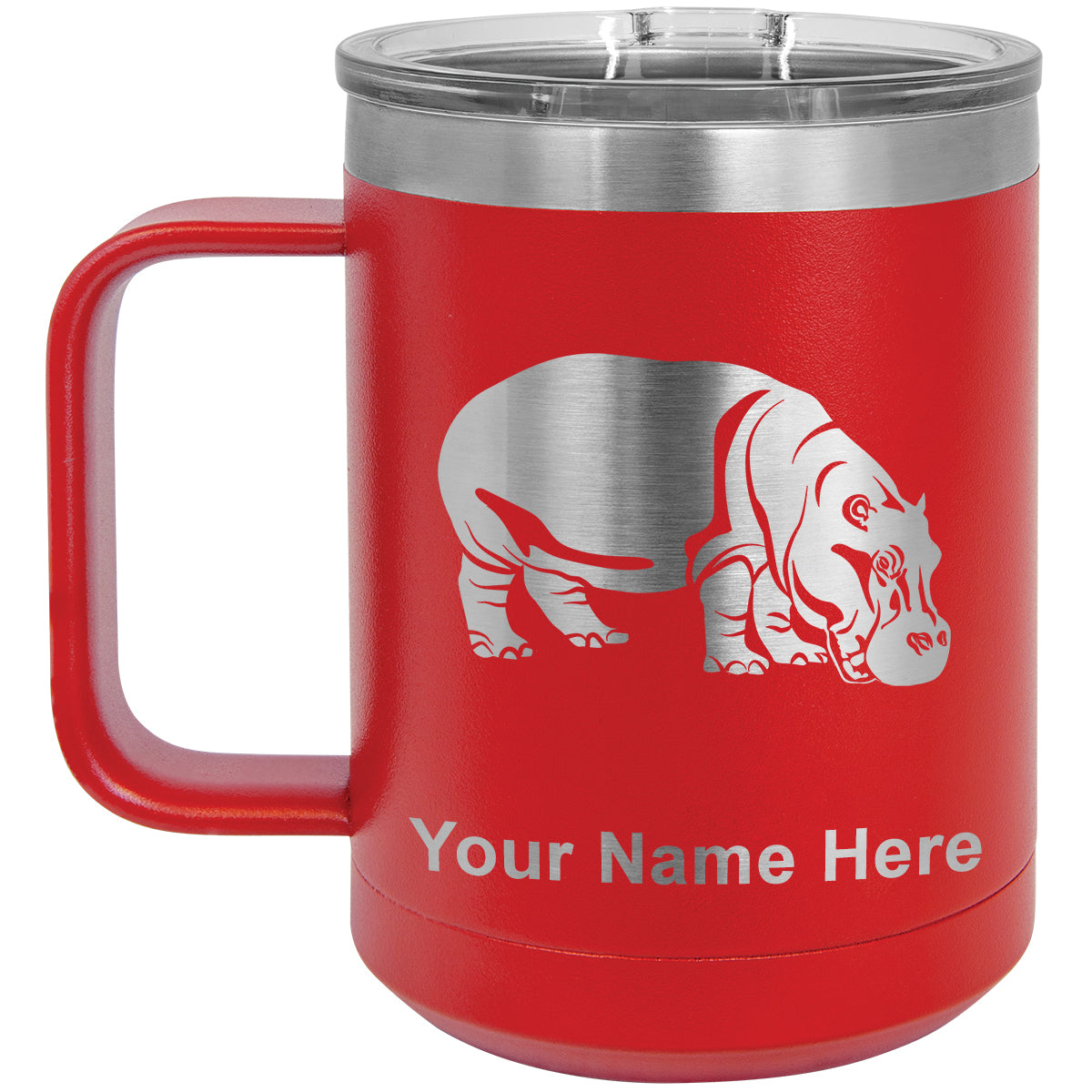 15oz Vacuum Insulated Coffee Mug, Hippopotamus, Personalized Engraving Included