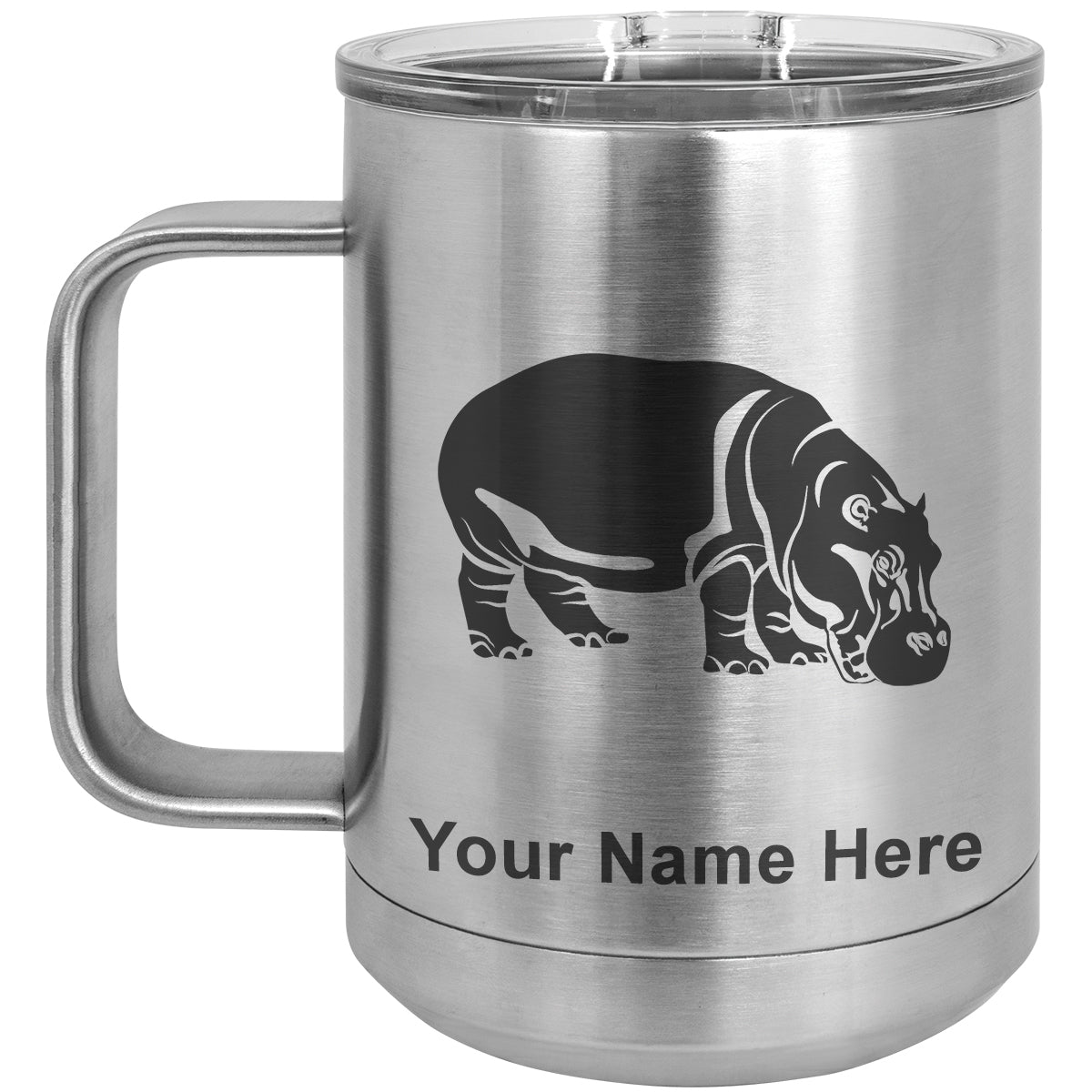 15oz Vacuum Insulated Coffee Mug, Hippopotamus, Personalized Engraving Included