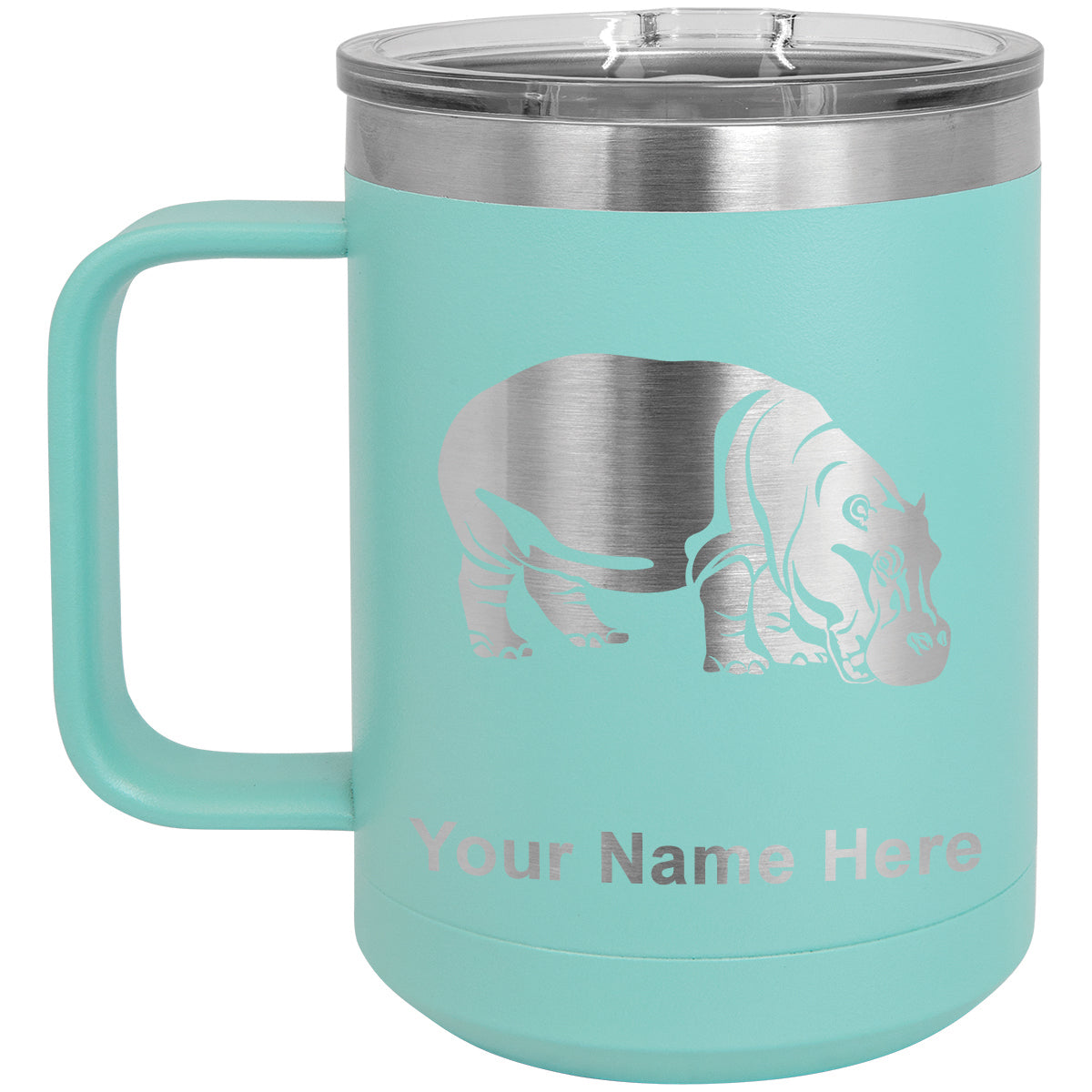 15oz Vacuum Insulated Coffee Mug, Hippopotamus, Personalized Engraving Included