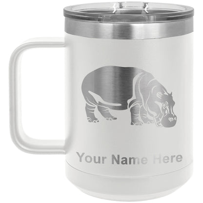 15oz Vacuum Insulated Coffee Mug, Hippopotamus, Personalized Engraving Included