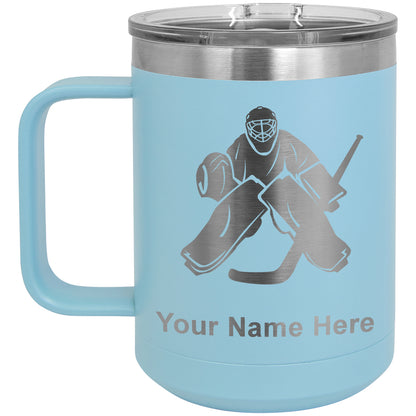 15oz Vacuum Insulated Coffee Mug, Hockey Goalie, Personalized Engraving Included