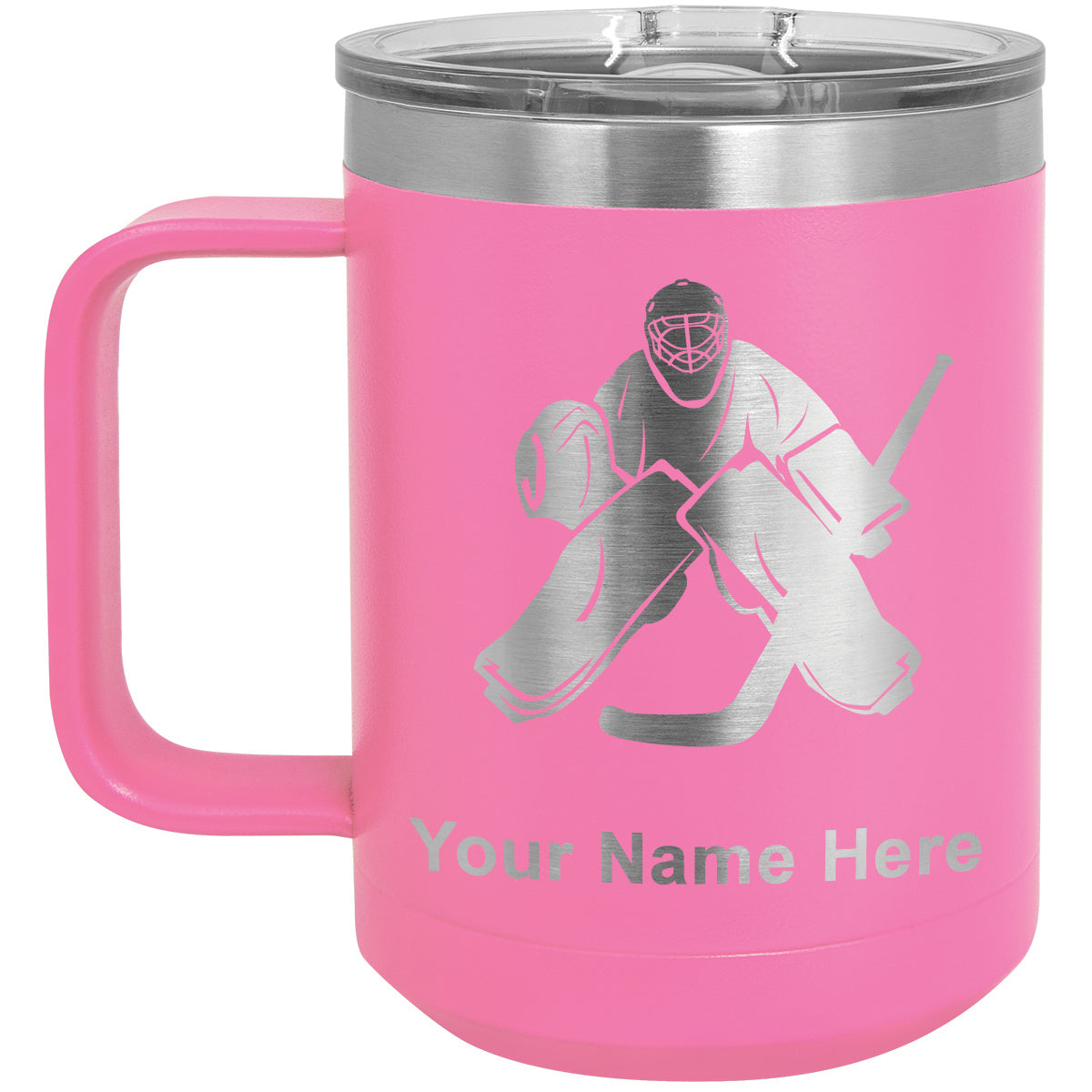 15oz Vacuum Insulated Coffee Mug, Hockey Goalie, Personalized Engraving Included