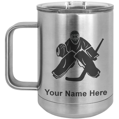 15oz Vacuum Insulated Coffee Mug, Hockey Goalie, Personalized Engraving Included