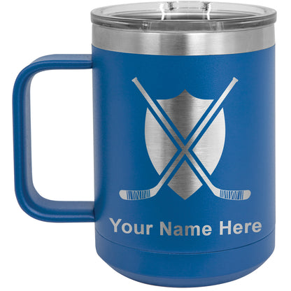 15oz Vacuum Insulated Coffee Mug, Hockey Sticks, Personalized Engraving Included