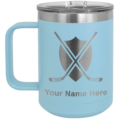 15oz Vacuum Insulated Coffee Mug, Hockey Sticks, Personalized Engraving Included