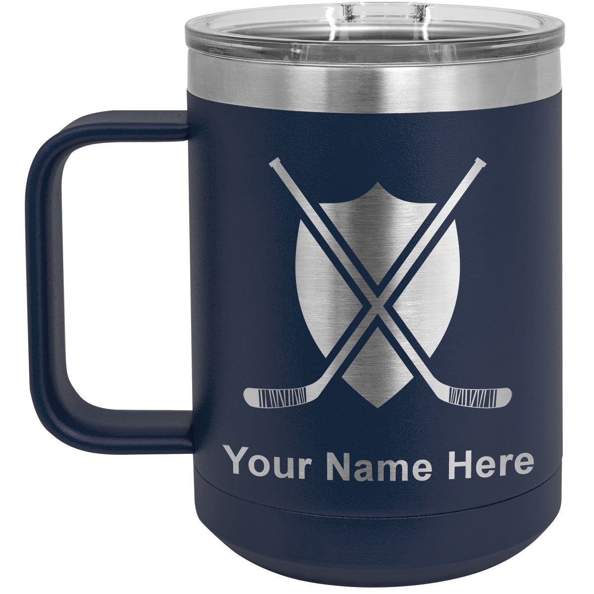 15oz Vacuum Insulated Coffee Mug, Hockey Sticks, Personalized Engraving Included