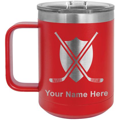 15oz Vacuum Insulated Coffee Mug, Hockey Sticks, Personalized Engraving Included