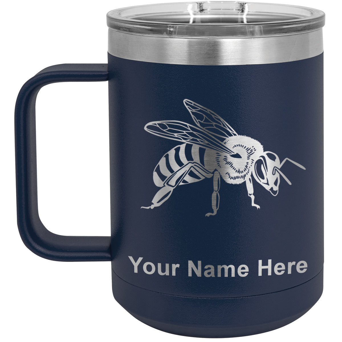 15oz Vacuum Insulated Coffee Mug, Honey Bee, Personalized Engraving Included