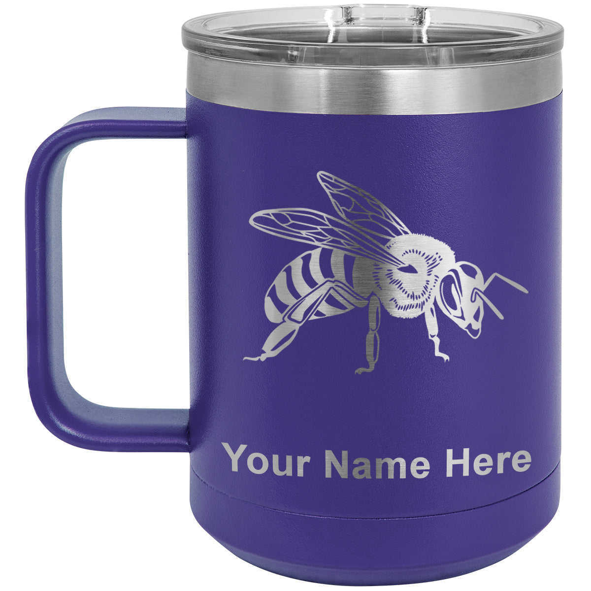 15oz Vacuum Insulated Coffee Mug, Honey Bee, Personalized Engraving Included