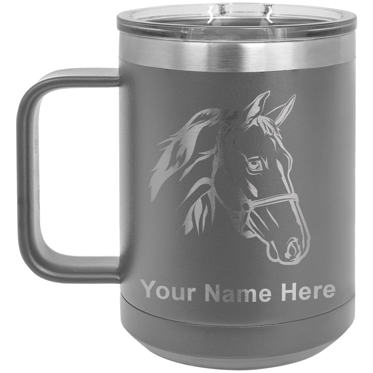 15oz Vacuum Insulated Coffee Mug, Horse Head 2, Personalized Engraving Included