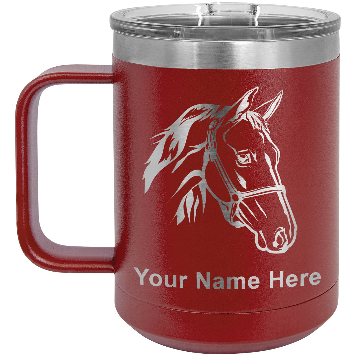 15oz Vacuum Insulated Coffee Mug, Horse Head 2, Personalized Engraving Included
