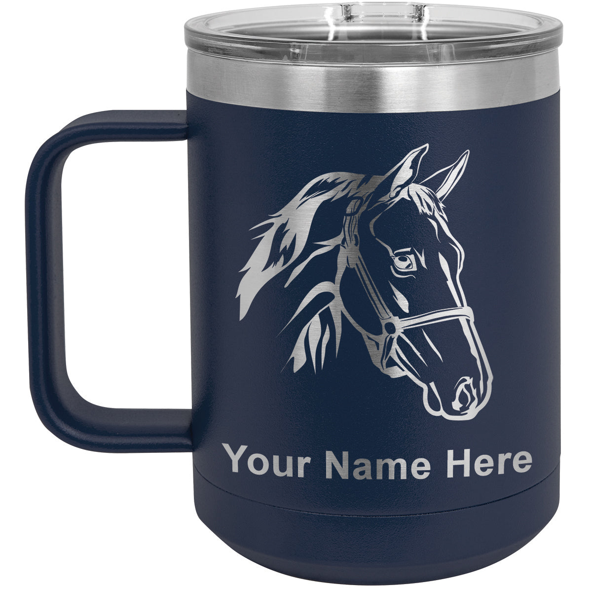 15oz Vacuum Insulated Coffee Mug, Horse Head 2, Personalized Engraving Included