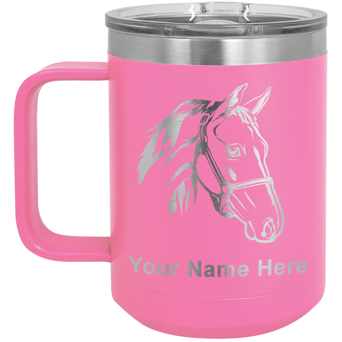 15oz Vacuum Insulated Coffee Mug, Horse Head 2, Personalized Engraving Included