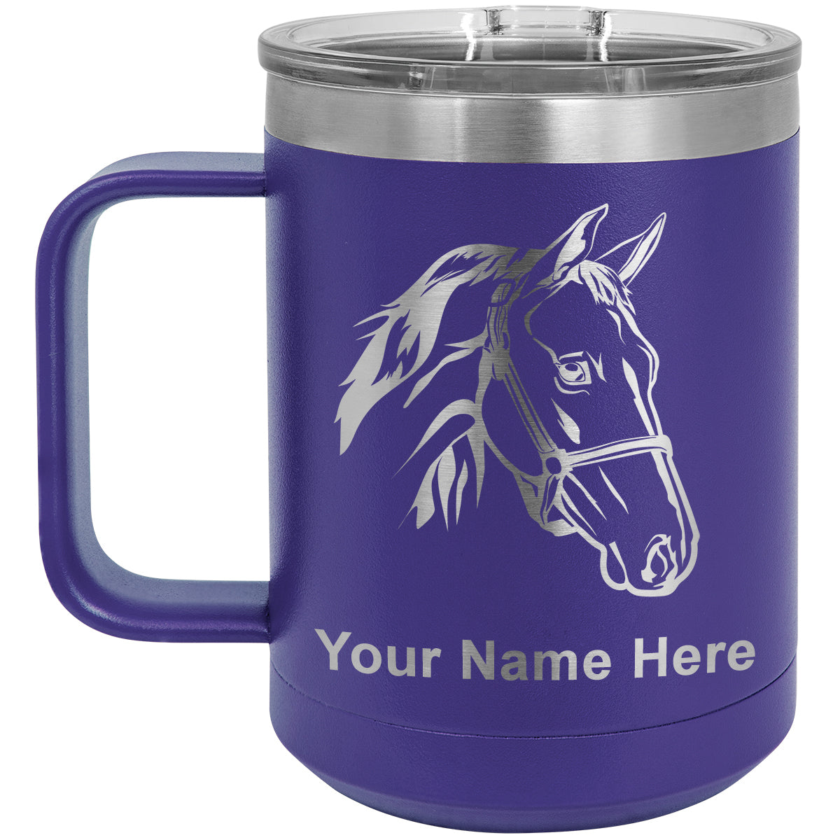 15oz Vacuum Insulated Coffee Mug, Horse Head 2, Personalized Engraving Included