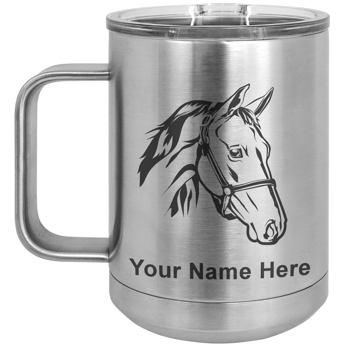 15oz Vacuum Insulated Coffee Mug, Horse Head 2, Personalized Engraving Included