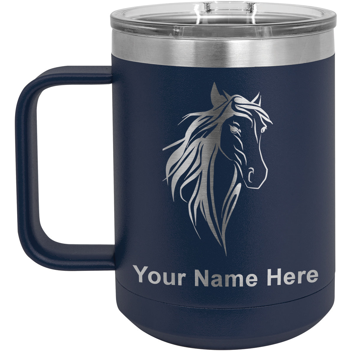 15oz Vacuum Insulated Coffee Mug, Horse Head 3, Personalized Engraving Included