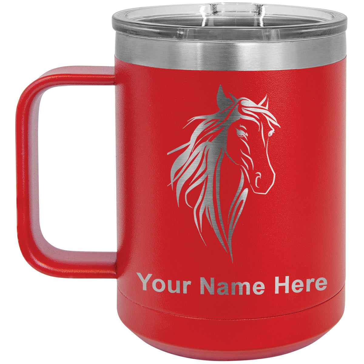15oz Vacuum Insulated Coffee Mug, Horse Head 3, Personalized Engraving Included