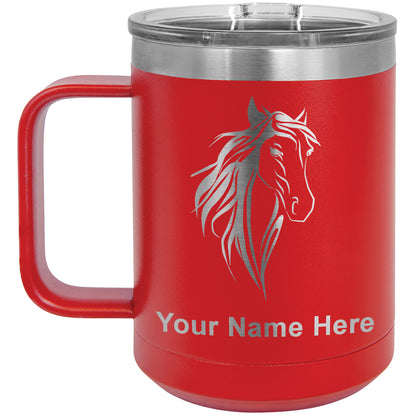 15oz Vacuum Insulated Coffee Mug, Horse Head 3, Personalized Engraving Included