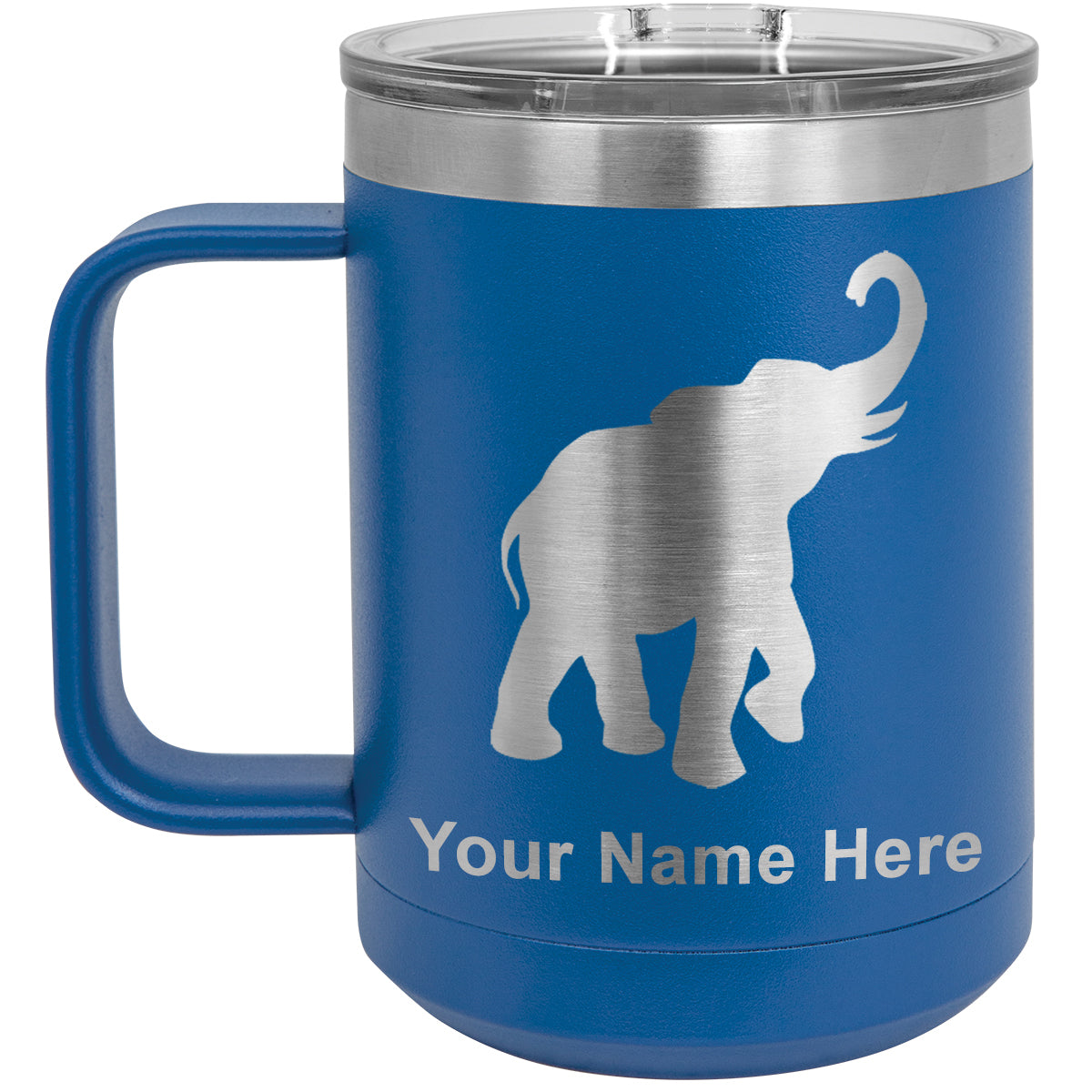 15oz Vacuum Insulated Coffee Mug, Indian Elephant, Personalized Engraving Included