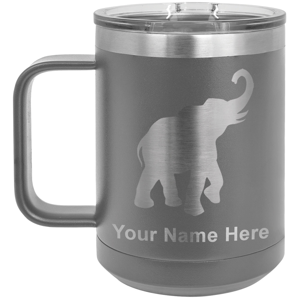 15oz Vacuum Insulated Coffee Mug, Indian Elephant, Personalized Engraving Included