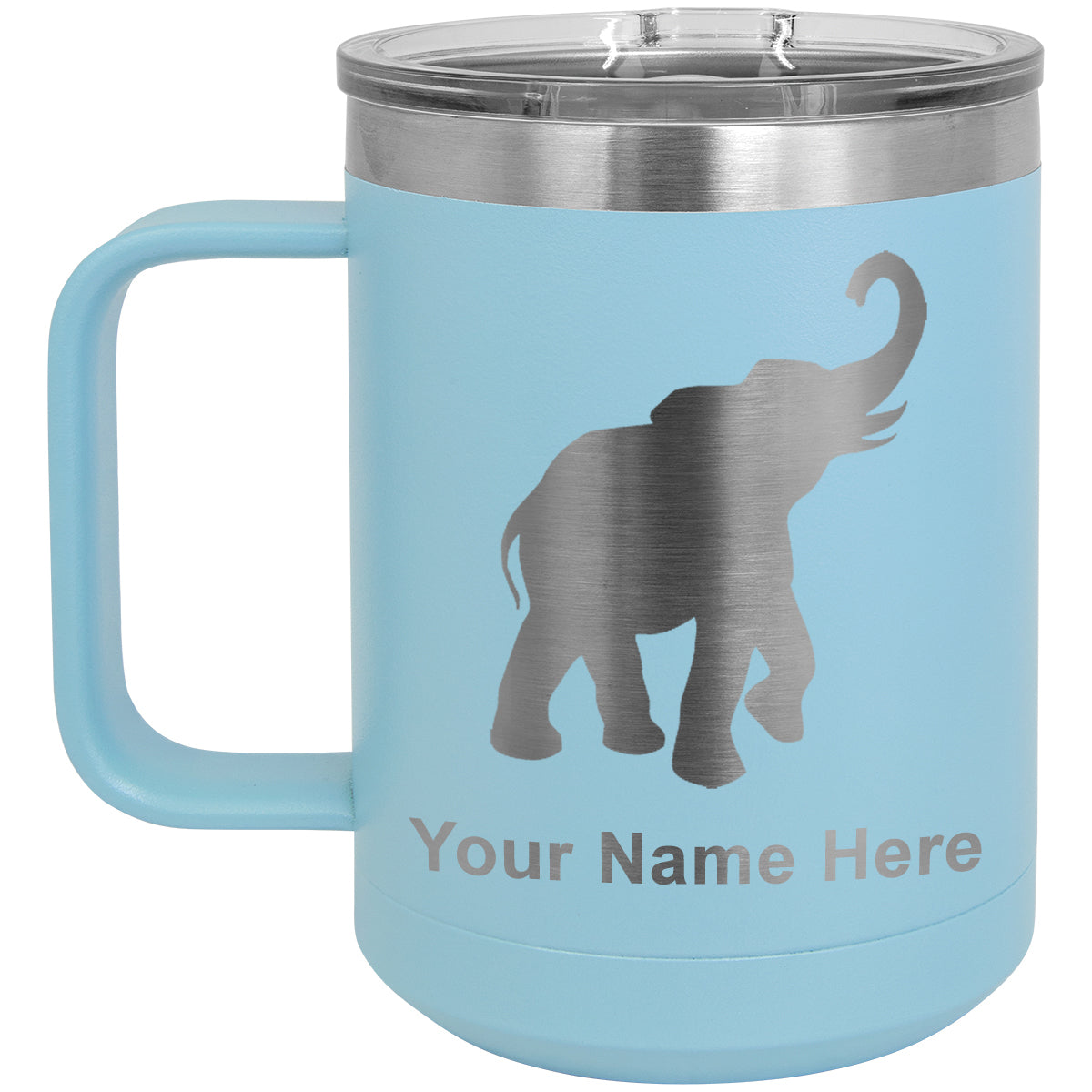 15oz Vacuum Insulated Coffee Mug, Indian Elephant, Personalized Engraving Included