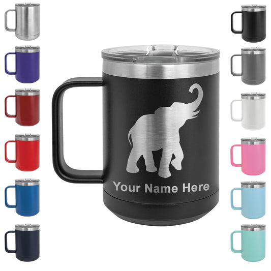 15oz Vacuum Insulated Coffee Mug, Indian Elephant, Personalized Engraving Included