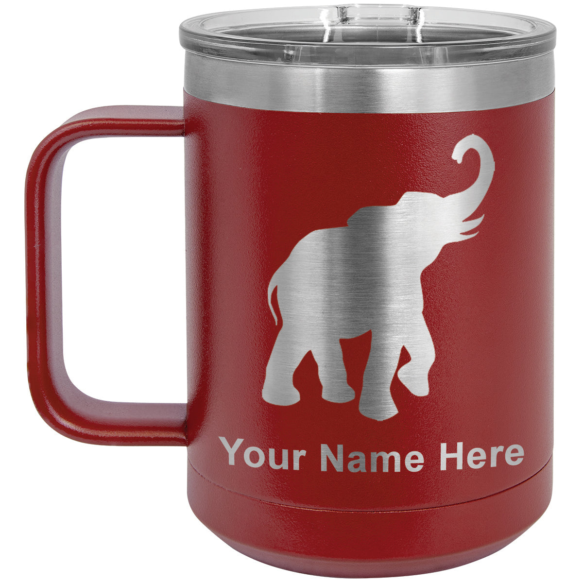15oz Vacuum Insulated Coffee Mug, Indian Elephant, Personalized Engraving Included
