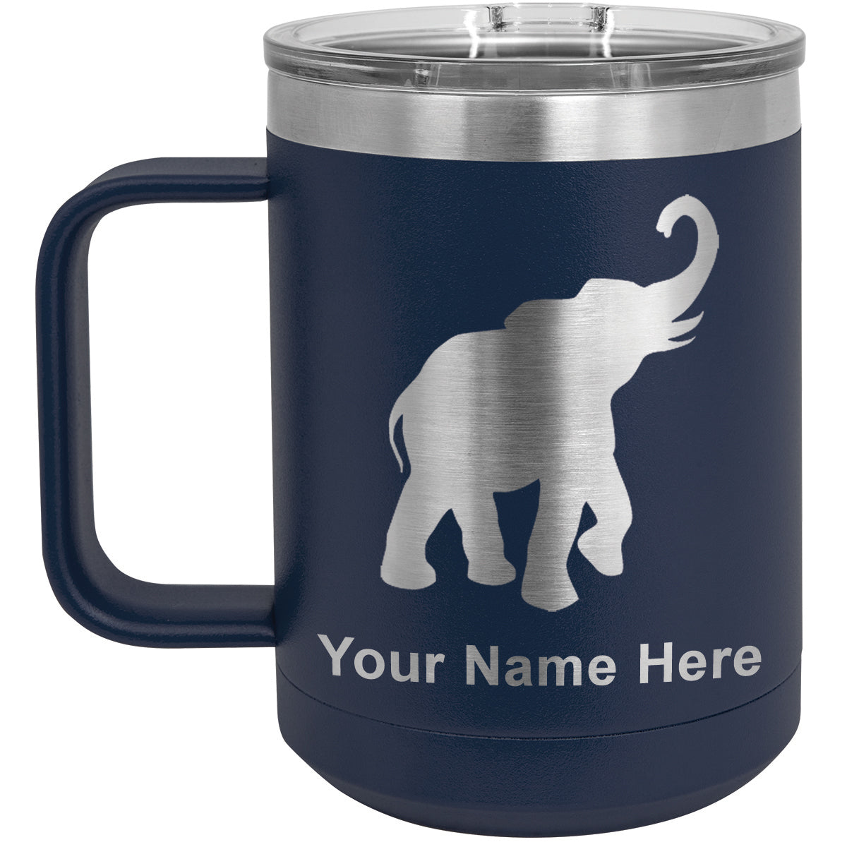 15oz Vacuum Insulated Coffee Mug, Indian Elephant, Personalized Engraving Included