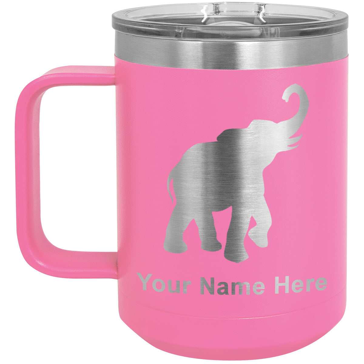 15oz Vacuum Insulated Coffee Mug, Indian Elephant, Personalized Engraving Included