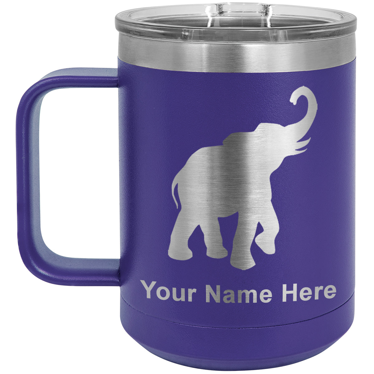 15oz Vacuum Insulated Coffee Mug, Indian Elephant, Personalized Engraving Included