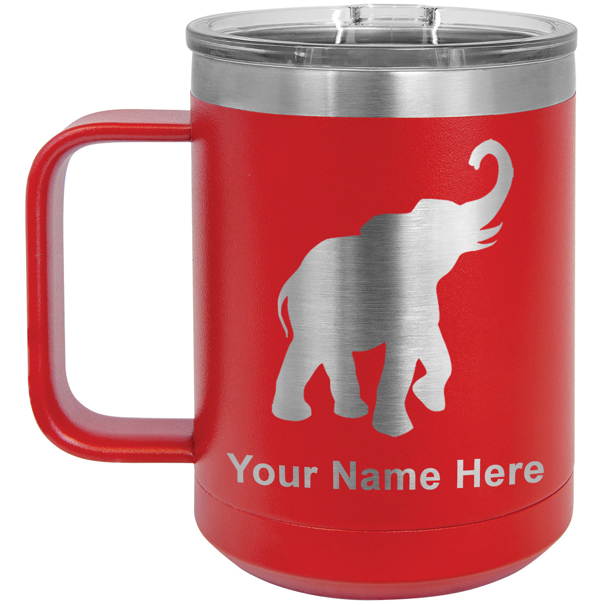 15oz Vacuum Insulated Coffee Mug, Indian Elephant, Personalized Engraving Included