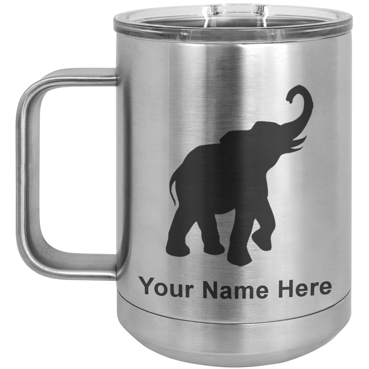 15oz Vacuum Insulated Coffee Mug, Indian Elephant, Personalized Engraving Included