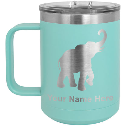 15oz Vacuum Insulated Coffee Mug, Indian Elephant, Personalized Engraving Included