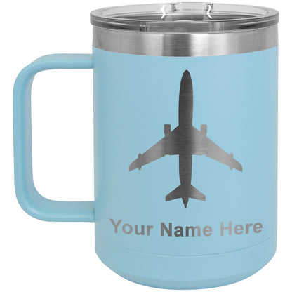 15oz Vacuum Insulated Coffee Mug, Jet Airplane, Personalized Engraving Included