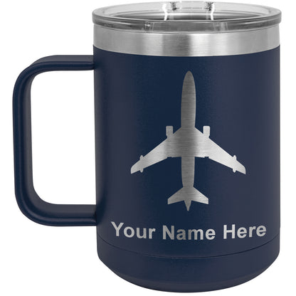 15oz Vacuum Insulated Coffee Mug, Jet Airplane, Personalized Engraving Included