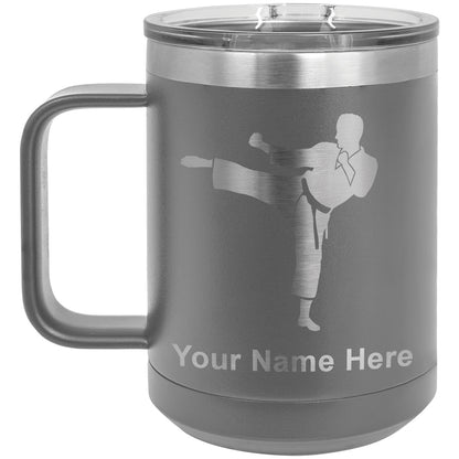 15oz Vacuum Insulated Coffee Mug, Karate Man, Personalized Engraving Included