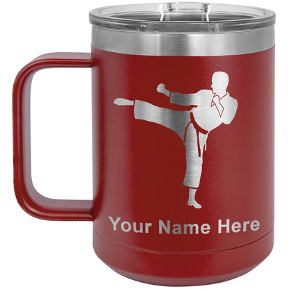 15oz Vacuum Insulated Coffee Mug, Karate Man, Personalized Engraving Included