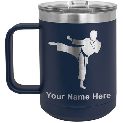 15oz Vacuum Insulated Coffee Mug, Karate Man, Personalized Engraving Included