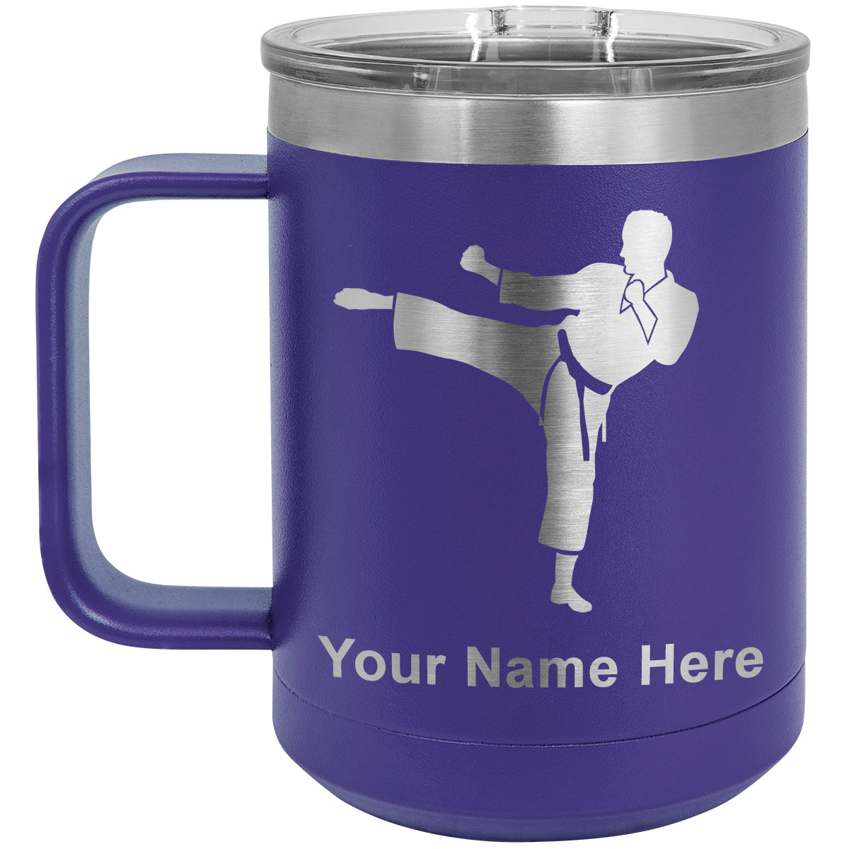 15oz Vacuum Insulated Coffee Mug, Karate Man, Personalized Engraving Included