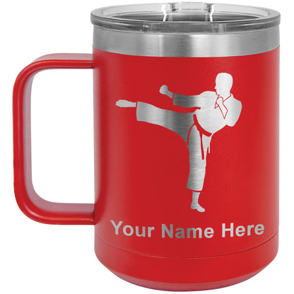 15oz Vacuum Insulated Coffee Mug, Karate Man, Personalized Engraving Included