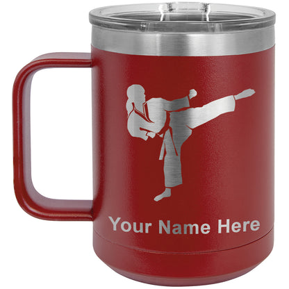 15oz Vacuum Insulated Coffee Mug, Karate Woman, Personalized Engraving Included