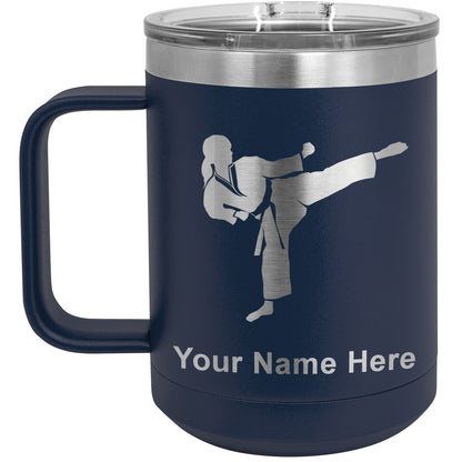 15oz Vacuum Insulated Coffee Mug, Karate Woman, Personalized Engraving Included