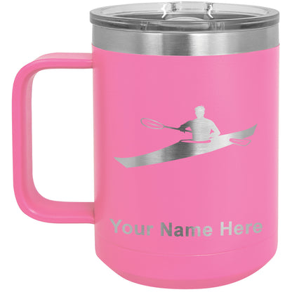15oz Vacuum Insulated Coffee Mug, Kayak Man, Personalized Engraving Included