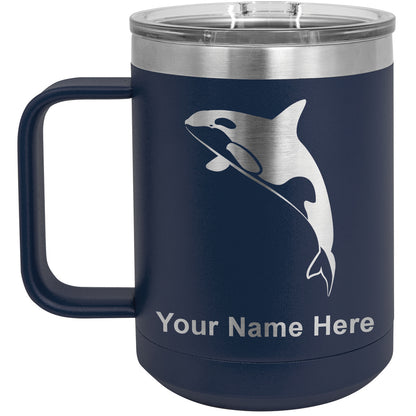15oz Vacuum Insulated Coffee Mug, Killer Whale, Personalized Engraving Included