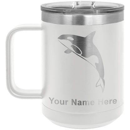 15oz Vacuum Insulated Coffee Mug, Killer Whale, Personalized Engraving Included