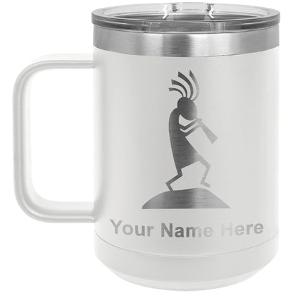 15oz Vacuum Insulated Coffee Mug, Kokopelli, Personalized Engraving Included