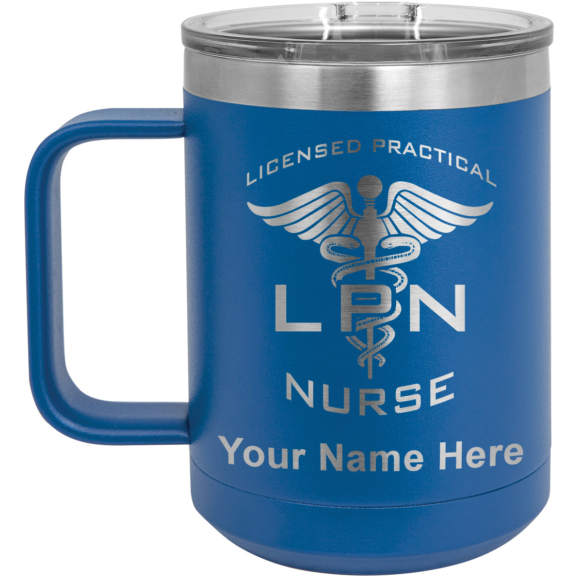 15oz Vacuum Insulated Coffee Mug, LPN Licensed Practical Nurse, Personalized Engraving Included