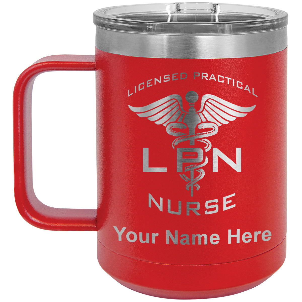 15oz Vacuum Insulated Coffee Mug, LPN Licensed Practical Nurse, Personalized Engraving Included